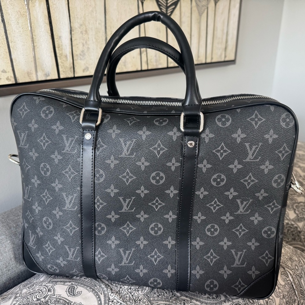 Louis Vuitton Gray and Black Monogram Porte-Documents Voyage Briefcase